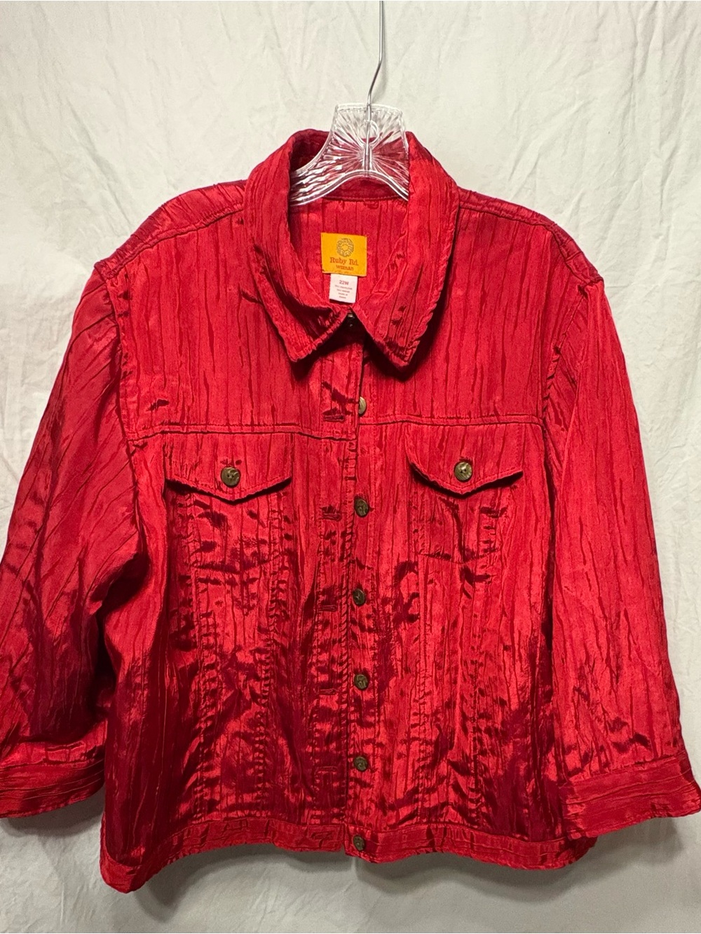 Ruby Rd. Women's Shiny Red Button-Front Jean Jacket
